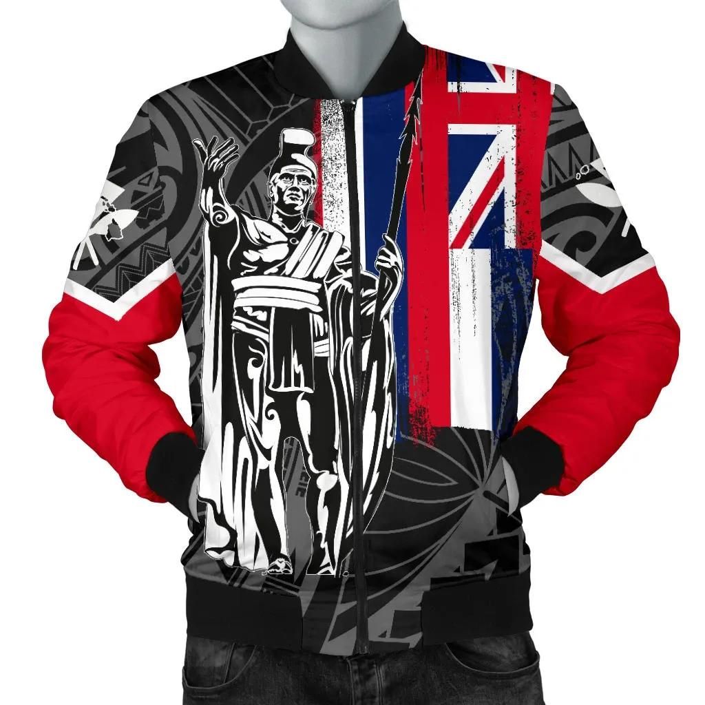 Hawaii King Flag Polynesian Men's Bomber Jacket - White - AH J4 Bomber Jacket Hawaii King Flag Polynesian Men's Bomber Jacket - White - AH J4 Bomber Jacket