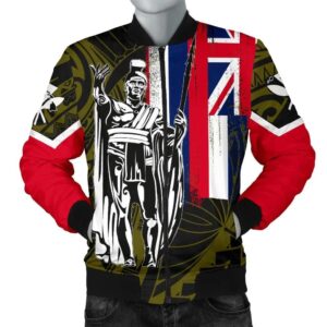 Hawaii King Flag Polynesian Men's Bomber Jacket - Yellow - AH J4 Bomber Jacket