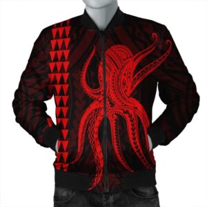 Hawaii Octopus KaKau Polynesian Bomber Jacket - Red - AH - J4R Bomber Jacket