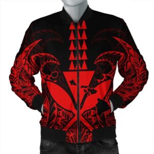 Hawaii Polynesian Kanaka Kakau Bomber Jacket - Alan Style Red - AH - J4R Bomber Jacket