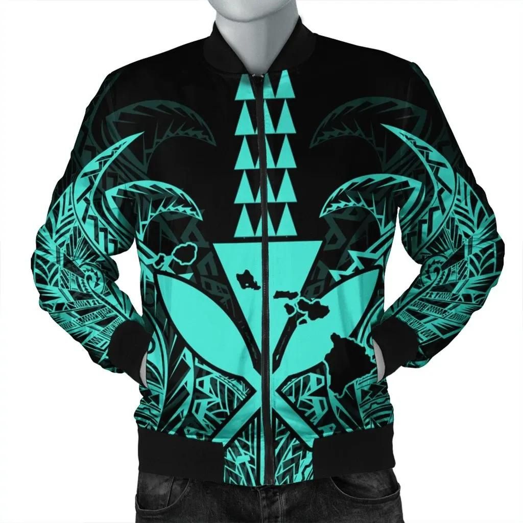 Hawaii Polynesian Kanaka Kakau Bomber Jacket - Alan Style Turquoise - AH - J4R Bomber Jacket Hawaii Polynesian Kanaka Kakau Bomber Jacket - Alan Style Turquoise - AH - J4R Bomber Jacket