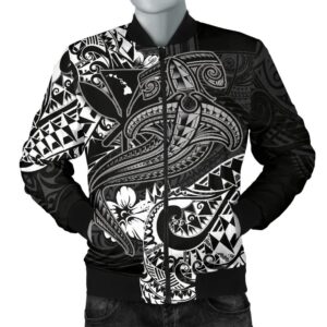 Hawaii Polynesian Men's Bomber Jacket - Kanaka Maoli White Shark Polynesian Tattoo - BN18 Bomber Jacket