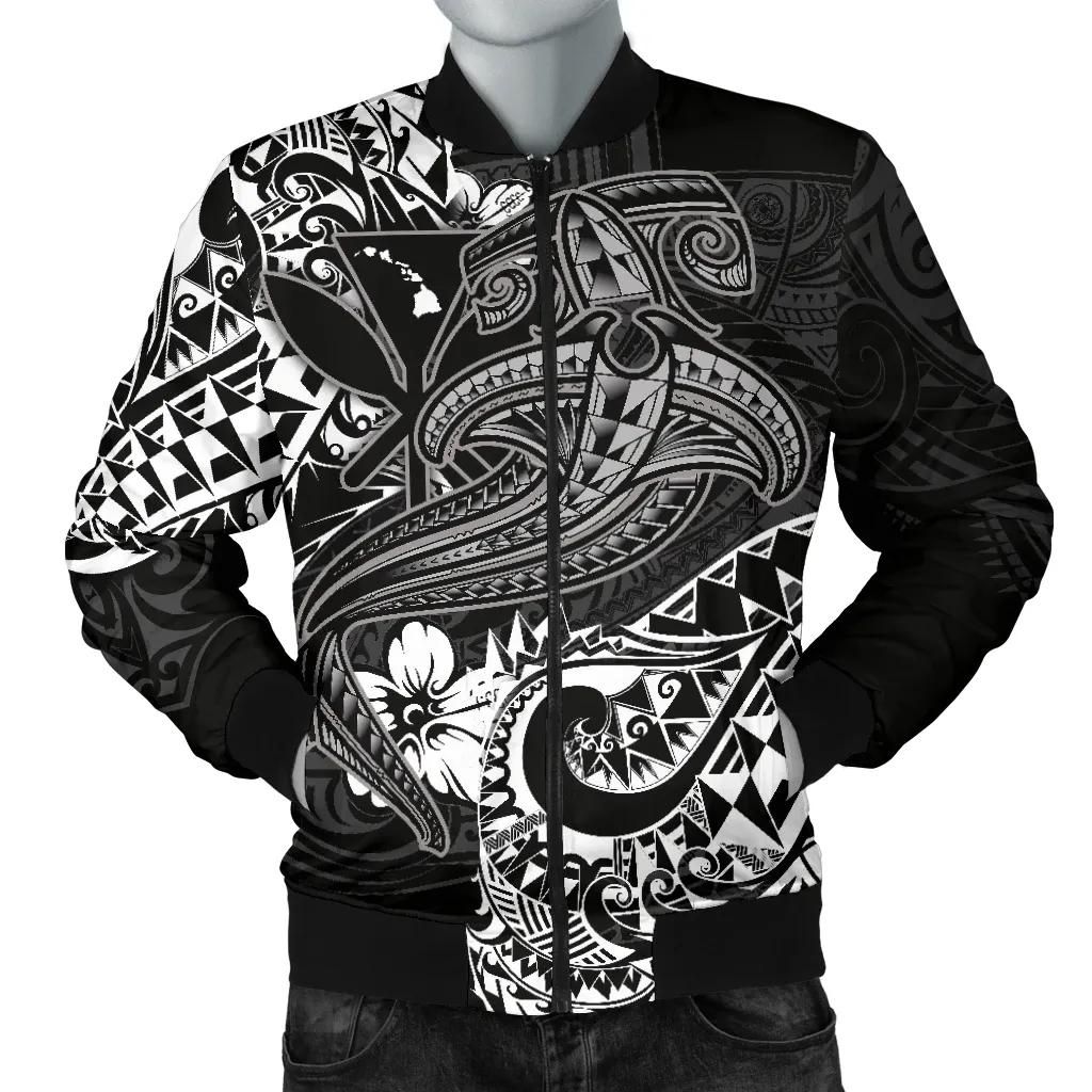 Hawaii Polynesian Men's Bomber Jacket - Kanaka Maoli White Shark Polynesian Tattoo - BN18 Bomber Jacket Hawaii Polynesian Men's Bomber Jacket - Kanaka Maoli White Shark Polynesian Tattoo - BN18 Bomber Jacket