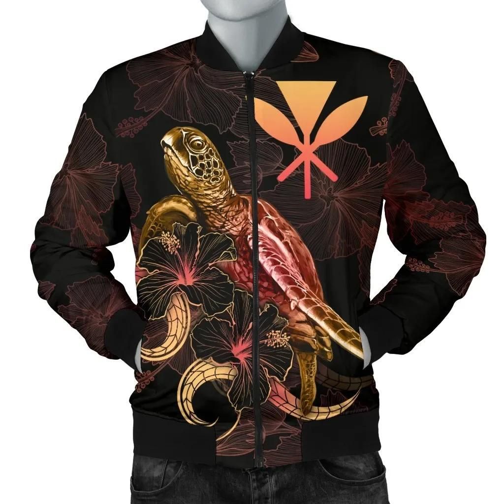 Hawaii Polynesian Men's Bomber Jacket - Turtle With Blooming Hibiscus Gold - BN22 Bomber Jacket Hawaii Polynesian Men's Bomber Jacket - Turtle With Blooming Hibiscus Gold - BN22 Bomber Jacket