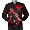 Hawaii Polynesian Men's Bomber Jacket - Turtle With Blooming Hibiscus Red - BN22 Bomber Jacket