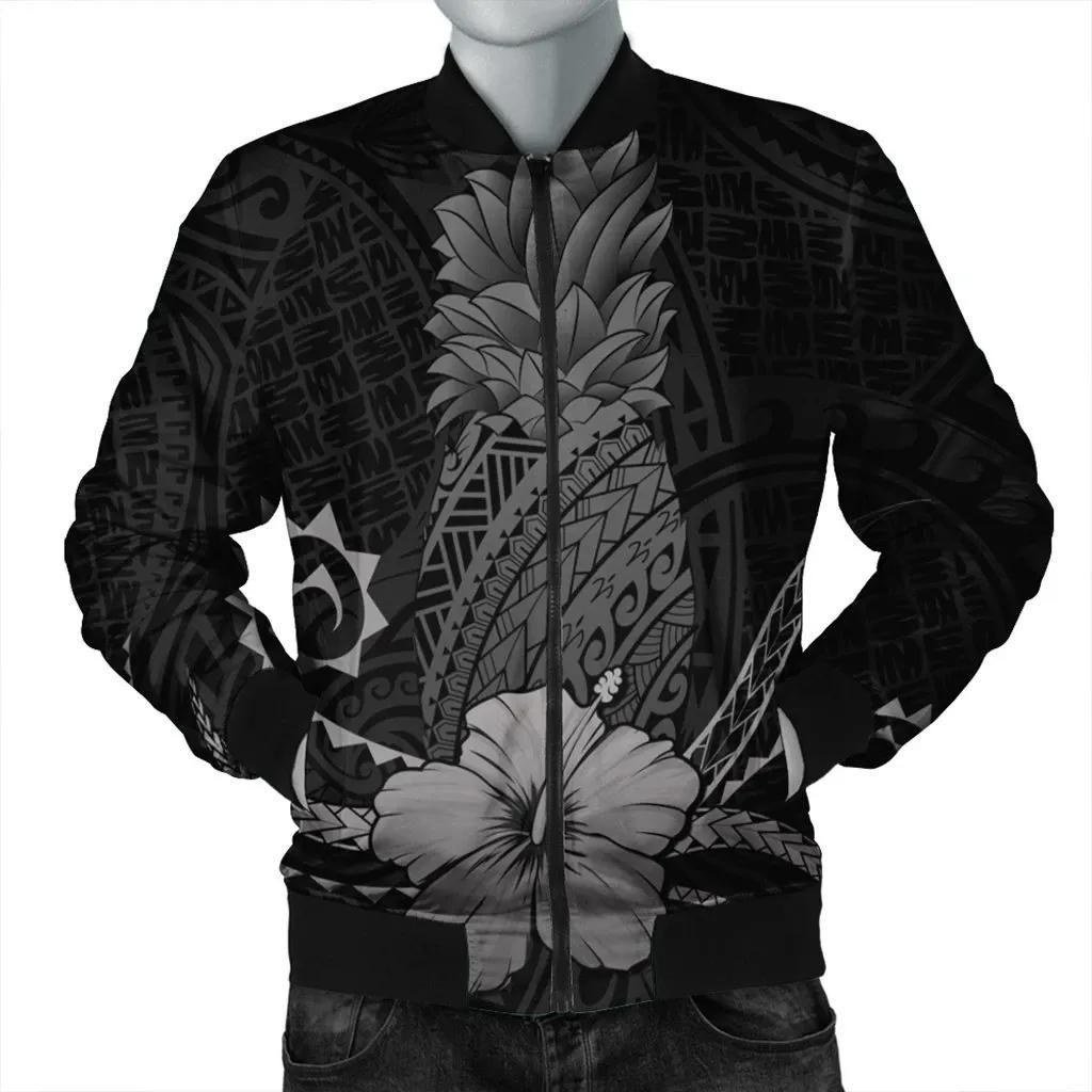 Hawaii Polynesian Pineapple Hibiscus Bomber Jacket - Gray - AH - J4R Bomber Jacket Hawaii Polynesian Pineapple Hibiscus Bomber Jacket - Gray - AH - J4R Bomber Jacket