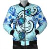 Hawaii Polynesian Plumeria Hibiscus Turtle Bomber Jacket - AH - Jack Style - Blue - J5R Bomber Jacket