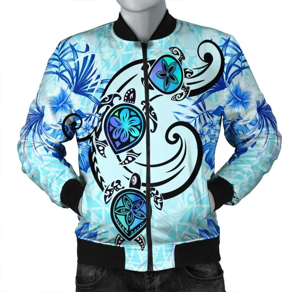 Hawaii Polynesian Plumeria Hibiscus Turtle Bomber Jacket - AH - Jack Style - Blue - J5R Bomber Jacket Hawaii Polynesian Plumeria Hibiscus Turtle Bomber Jacket - AH - Jack Style - Blue - J5R Bomber Jacket