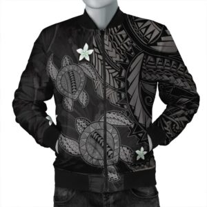 Hawaii Polynesian Turtle Hibiscus Bomber Jacket - Gray - AH - J4R Bomber Jacket