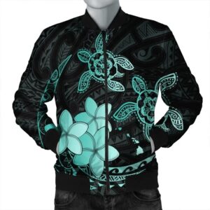 Hawaii Polynesian Turtle Plumeria Bomber Jacket - Pog Style Turquoise - AH - J4R Bomber Jacket