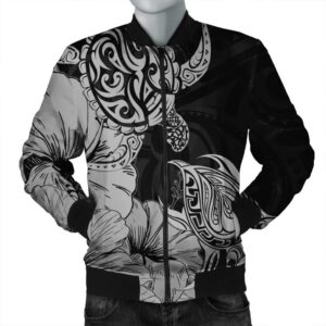 Hawaii Turtle Bomber Jacket Polynesian Hibiscus Art Gray - AH - JR Bomber Jacket