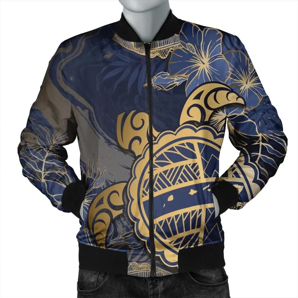 Hawaii Turtle Hibiscus Gold Bomber Jacket - Kyn Style - AH - J4R Bomber Jacket Hawaii Turtle Hibiscus Gold Bomber Jacket - Kyn Style - AH - J4R Bomber Jacket