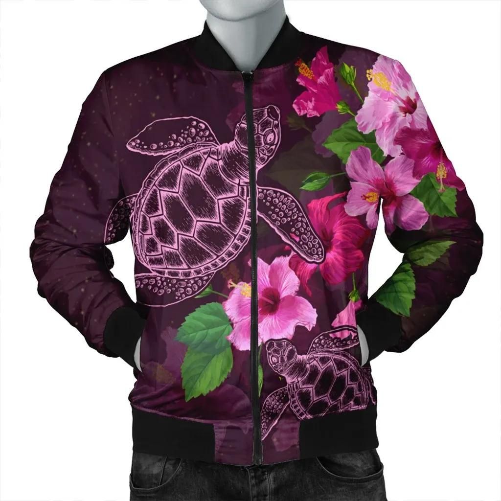Hawaii Turtle Hibiscus Pink Simple Bomber Jacket - AH - J4R Bomber Jacket Hawaii Turtle Hibiscus Pink Simple Bomber Jacket - AH - J4R Bomber Jacket