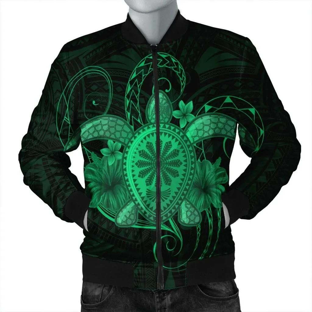 Hawaii Turtle Hibiscus Polynesian Bomber Jacket - Full Style - Green - AH - J4R Bomber Jacket Hawaii Turtle Hibiscus Polynesian Bomber Jacket - Full Style - Green - AH - J4R Bomber Jacket