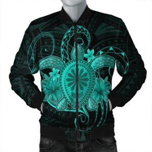 Hawaii Turtle Hibiscus Polynesian Bomber Jacket - Full Style - Turquoise - AH - J4R Bomber Jacket