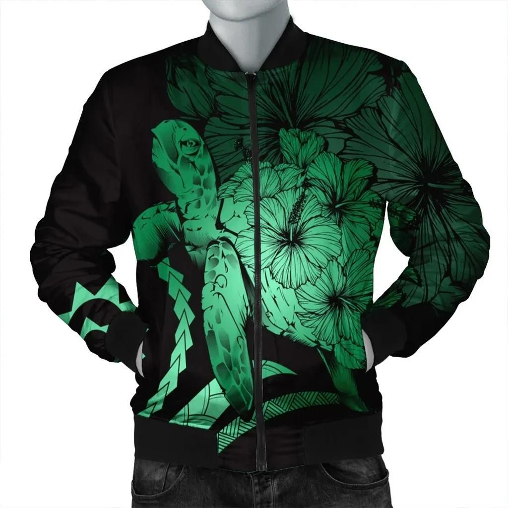 Hawaii Turtle Hibiscus Polynesian Vintage Bomber Jacket - Green - AH - J4R Bomber Jacket Hawaii Turtle Hibiscus Polynesian Vintage Bomber Jacket - Green - AH - J4R Bomber Jacket