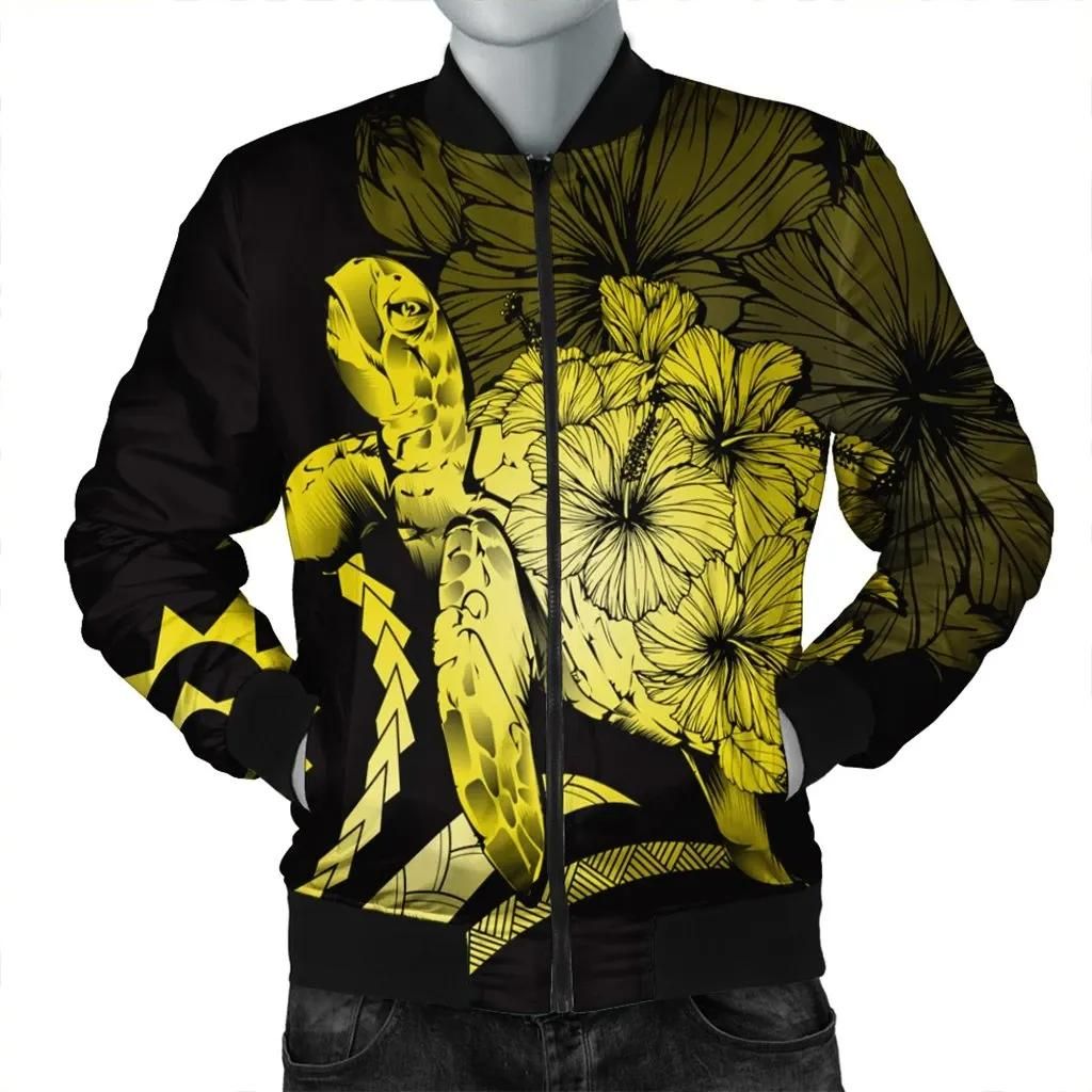 Hawaii Turtle Hibiscus Polynesian Vintage Bomber Jacket - Yellow - AH - J4R Bomber Jacket Hawaii Turtle Hibiscus Polynesian Vintage Bomber Jacket - Yellow - AH - J4R Bomber Jacket