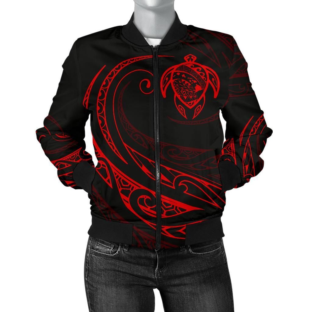 Hawaii Turtle Map Polynesian Women's Bomber Jacket - Red - Frida Style - AH J9 Bomber Jacket Hawaii Turtle Map Polynesian Women's Bomber Jacket - Red - Frida Style - AH J9 Bomber Jacket