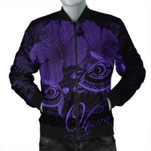 Hawaii Turtle Ohana Hibiscus Poly Bomber Jacket - Purple - AH - J4R Bomber Jacket