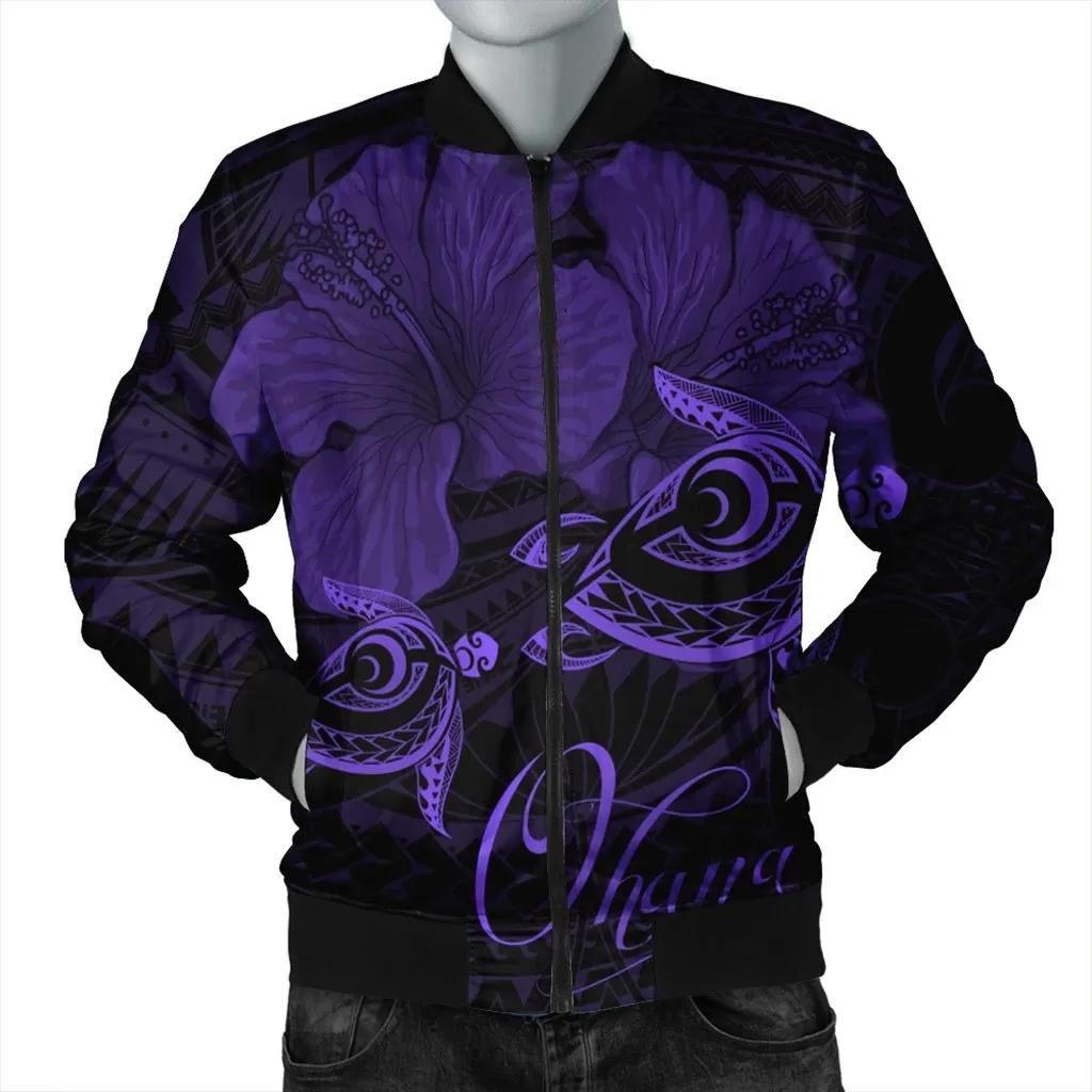 Hawaii Turtle Ohana Hibiscus Poly Bomber Jacket - Purple - AH - J4R Bomber Jacket Hawaii Turtle Ohana Hibiscus Poly Bomber Jacket - Purple - AH - J4R Bomber Jacket