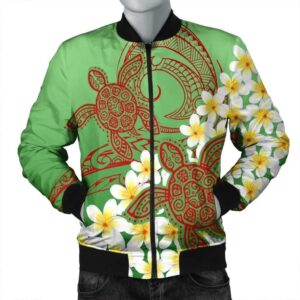 Hawaii Turtle Plumeria Bomber Jacket - Green Style - AH - J4R