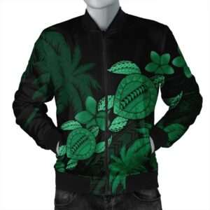 Hawaii Turtle Plumeria Coconut Tree Polynesian Bomber Jacket - Green - AH - J4R Bomber Jacket