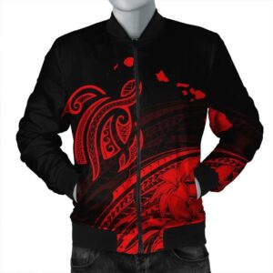 Hawaii Turtle Polynesian Map Plumeria Bomber Jacket Red - AH - JR Bomber Jacket