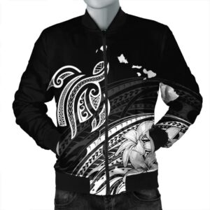 Hawaii Turtle Polynesian Map Plumeria Bomber Jacket White - AH - JR Bomber Jacket