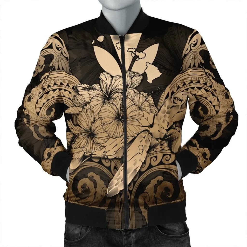 Hawaii Turtle Wave Polynesian Bomber Jacket - Hey Style Gold - AH - J4R Bomber Jacket Hawaii Turtle Wave Polynesian Bomber Jacket - Hey Style Gold - AH - J4R Bomber Jacket