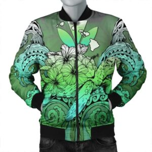 Hawaii Turtle Wave Polynesian Bomber Jacket - Hey Style Green - AH - J4R Bomber Jacket
