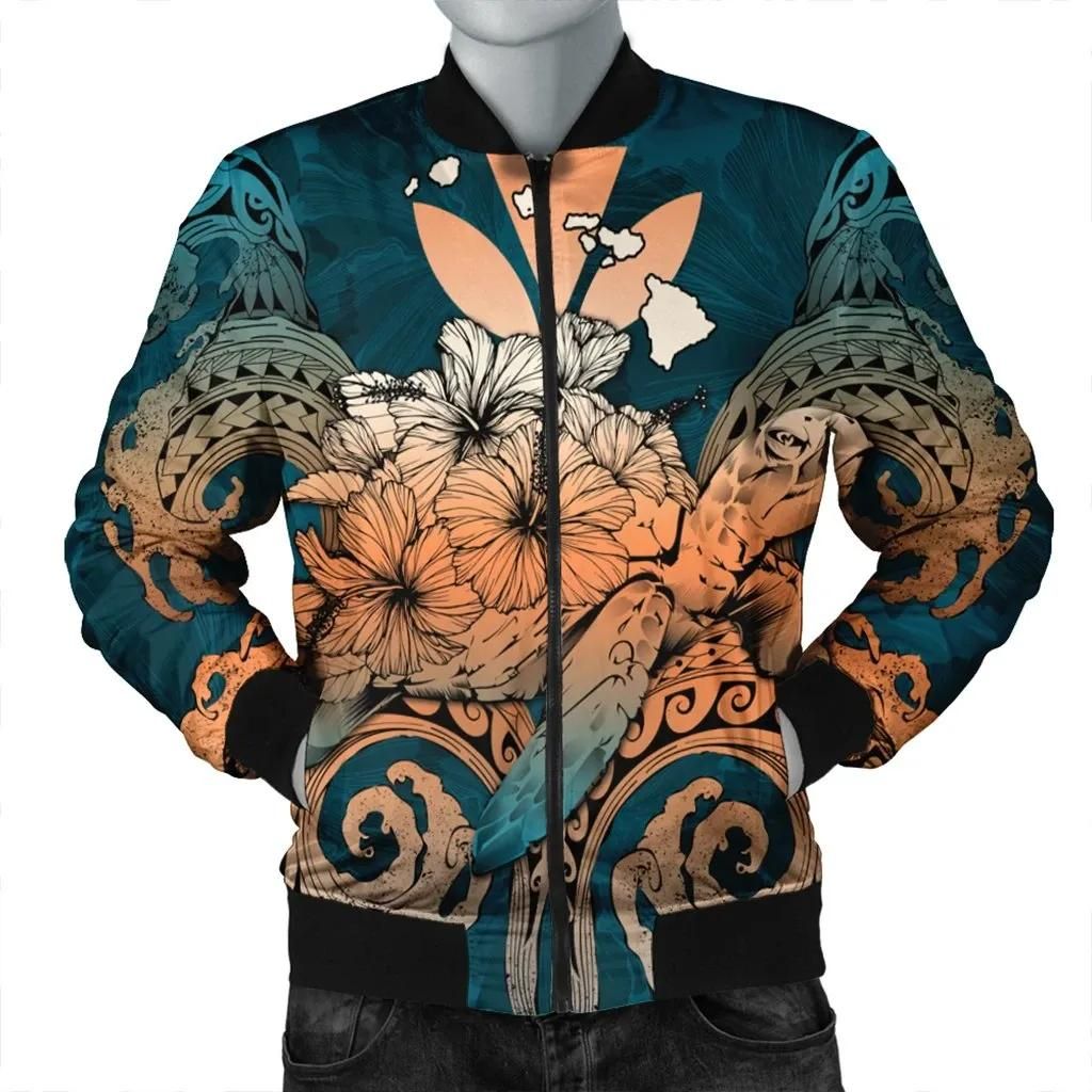 Hawaii Turtle Wave Polynesian Bomber Jacket - Hey Style Orange - AH - J4R Bomber Jacket Hawaii Turtle Wave Polynesian Bomber Jacket - Hey Style Orange - AH - J4R Bomber Jacket