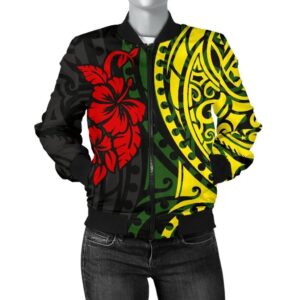Hawaii Women's Bomber Jacket - Polynesian Patterns With Hibiscus Flowers - BN15 Bomber Jacket