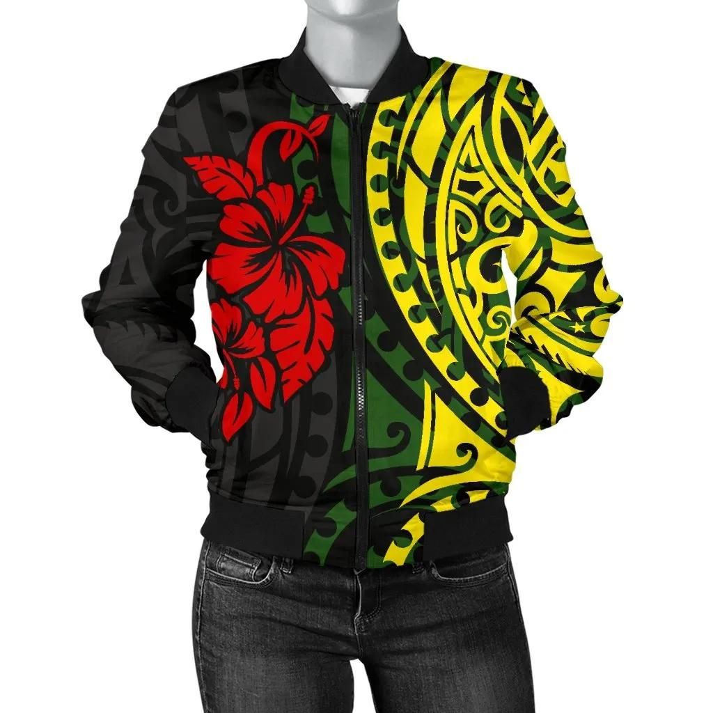 Hawaii Women's Bomber Jacket - Polynesian Patterns With Hibiscus Flowers - BN15 Bomber Jacket Hawaii Women's Bomber Jacket - Polynesian Patterns With Hibiscus Flowers - BN15 Bomber Jacket