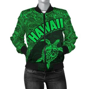 Hawaii Women's Bomber Jacket Turtle Mermaid Polynesian Green Version TH0 Bomber Jacket