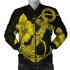 Hawaiian Anchor Poly Tribal Hibiscus Polynesian Bomber Jacket Yellow - AH - JR