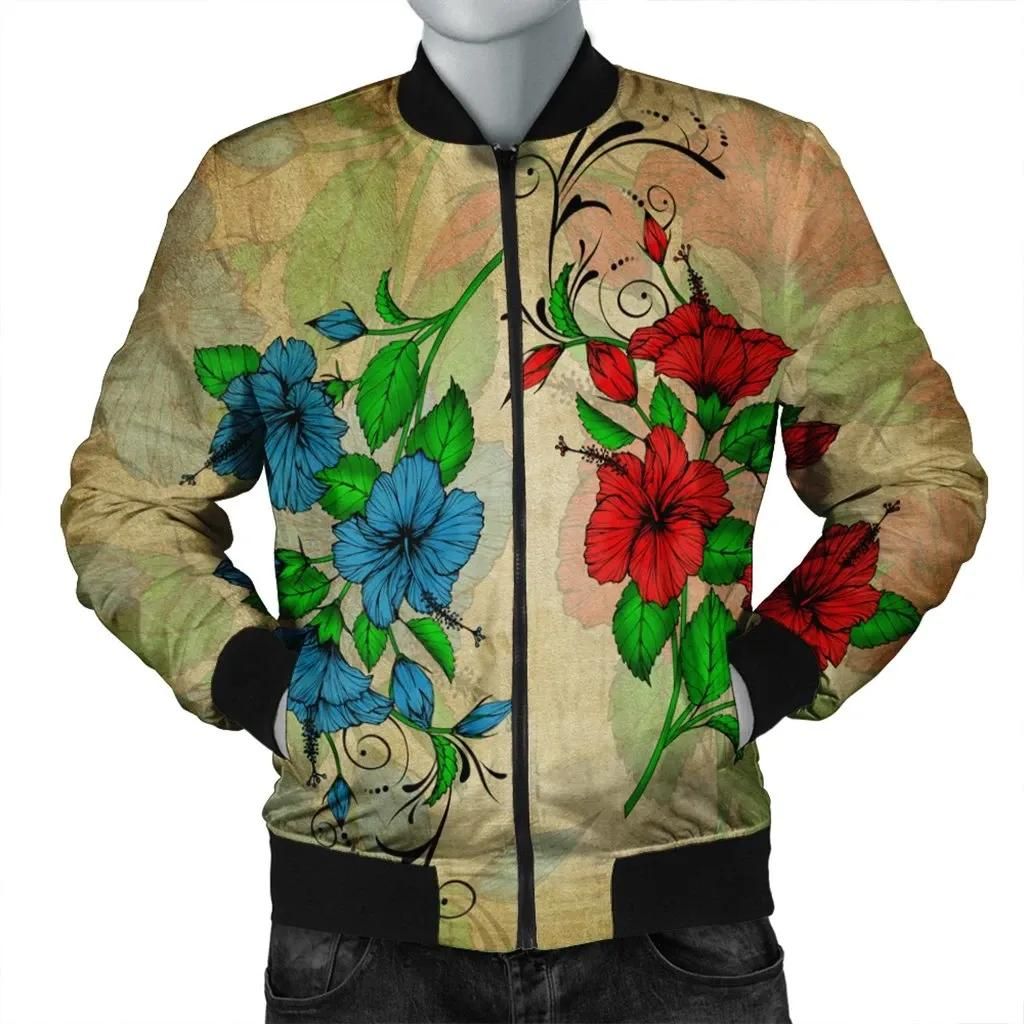 Hawaiian Blue And Red Hibiscus Polynesian Bomber Jacket - AH - JR Bomber Jacket Hawaiian Blue And Red Hibiscus Polynesian Bomber Jacket - AH - JR Bomber Jacket