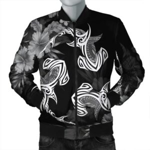 Hawaiian Hammerhead Shark Hibiscus White Polynesian Bomber Jacket - AH - J4R Bomber Jacket
