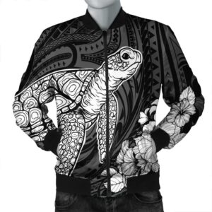 Hawaiian Hibiscus Memory Turtle Polynesian Bomber Jacket White - AH - JR Bomber Jacket