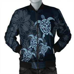 Hawaiian Hibiscus Plumeria Sea Turtle Polynesian Bomber Jacket - AH - JR