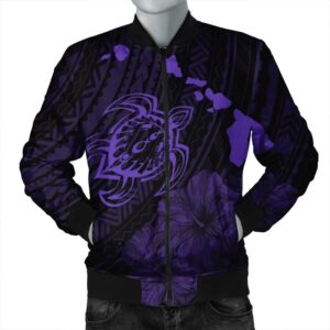 Hawaiian Hibiscus Sea Turtle Swim Polynesian Bomber Jacket - Purple - AH - J5R Bomber Jacket