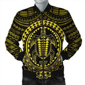 Hawaiian Kakau Honu Arc Polynesian Yellow Bomber Jacket - AH - JGR Bomber Jacket
