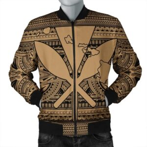 Hawaiian Kanaka Polynesian Tribal Bomber Jacket Reggae Color Gold AH - J7R