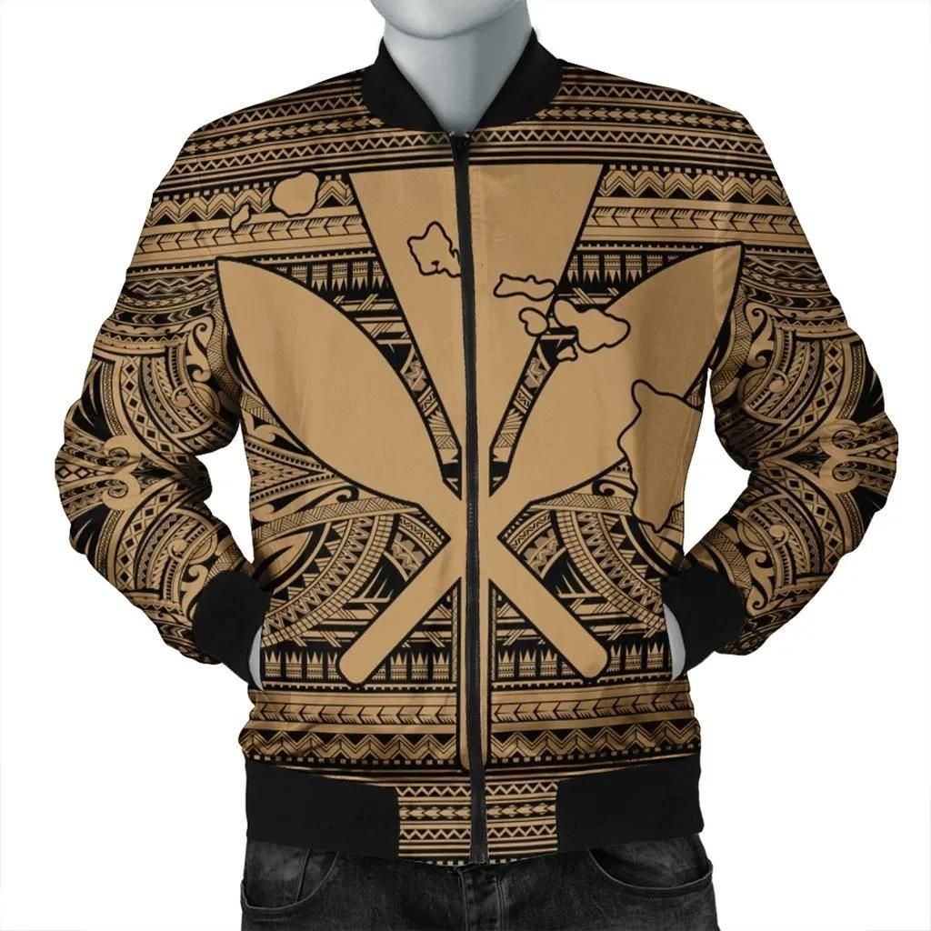 Hawaiian Kanaka Polynesian Tribal Bomber Jacket Reggae Color Gold AH - J7R Hawaiian Kanaka Polynesian Tribal Bomber Jacket Reggae Color Gold AH - J7R