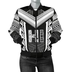 Hawaiian Kanaka Polynesian Women's Bomber Jacket Active White - AH - J77 Bomber Jacket