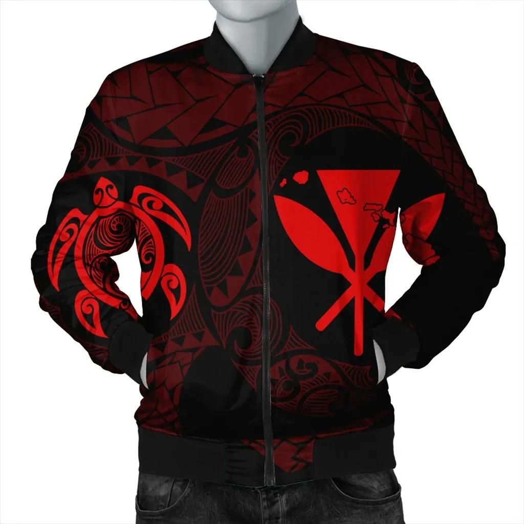 Hawaiian Kanaka Turtle Polynesian Bomber Jacket Red AH - J7R Bomber Jacket Hawaiian Kanaka Turtle Polynesian Bomber Jacket Red AH - J7R Bomber Jacket
