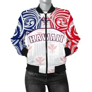 Hawaiian Kanaka Women's Bomber Jacket Flag Nation Demodern White AH J1 Bomber Jacket