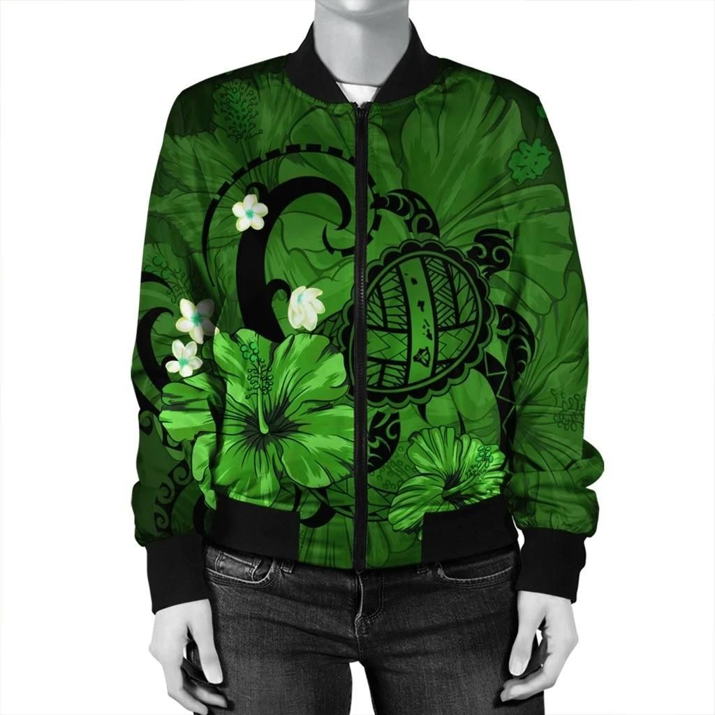 Hawaiian-Map-Big-Turtle-Hibiscus-Plumeria-Tribal-Polynesian-Bomber-Jacket-Green-AH-J6R-Bomber-Jacket-2
