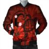 Hawaiian Map Big Turtle Hibiscus Plumeria Tribal Polynesian Bomber Jacket - Red - AH - J6R Bomber Jacket