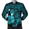 Hawaiian Map Big Turtle Hibiscus Plumeria Tribal Polynesian Bomber Jacket - Turquoise - AH - J6R Bomber Jacket