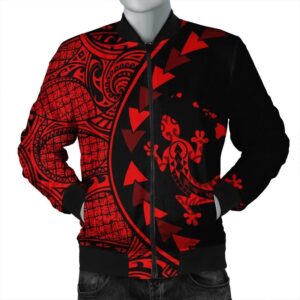 Hawaiian Map Gecko Tattoo Kakau Polynesian Bomber Jacket Red AH - J0R Bomber Jacket